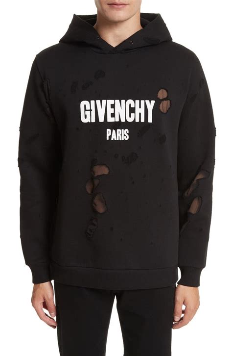 mens black givenchy hoodie|givenchy hoodie distressed.